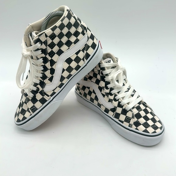 Vans Sk8 Hi Shoes Sneakers Women’s 5.0 Black White Canvas Checkerboard - Picture 2 of 13